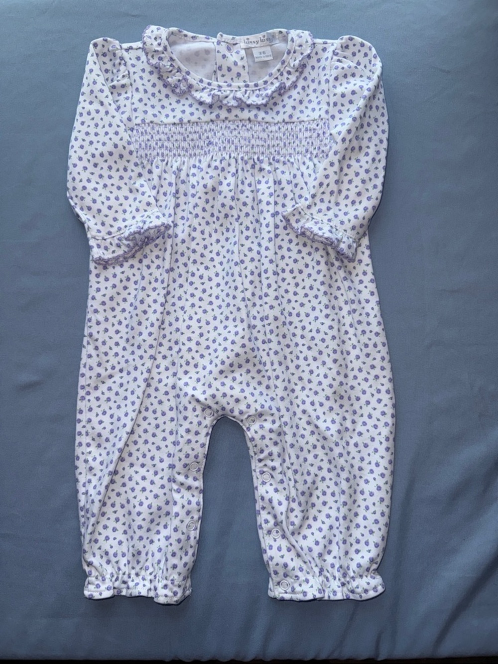Kissy Kissy White Dress with Lavender Floral Smocking